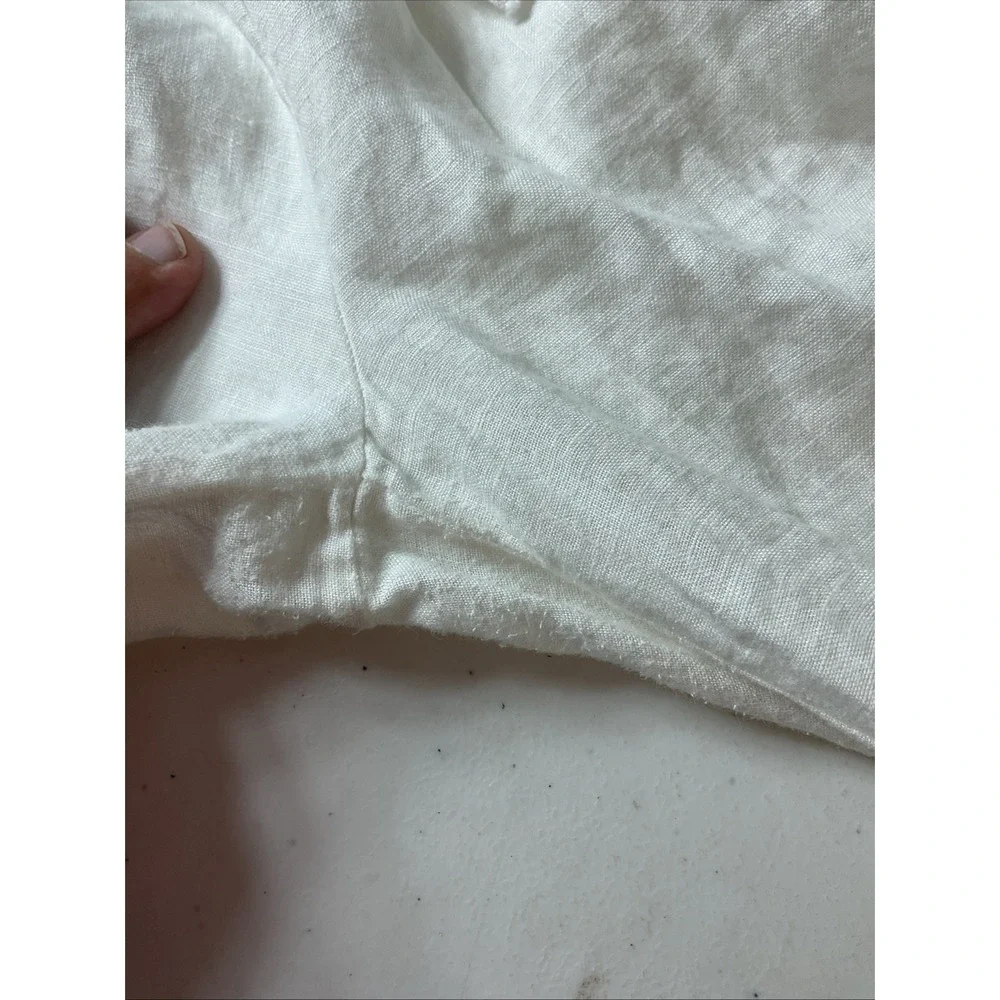 Zara White Wide Leg Linen Pants Women's Size XL Flowy Raw Hem Beach Resort Sheer